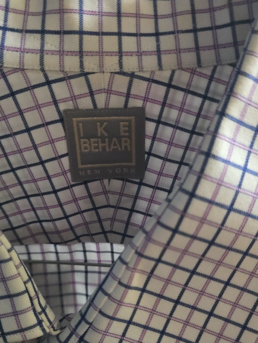 Ike Behar White Dress Shirt with Navy Windowpane Check - Picture 2 of 4